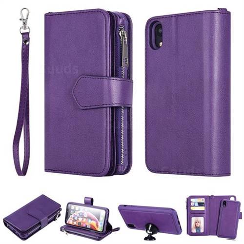 Retro Luxury Multifunction Zipper Leather Phone Wallet for iPhone Xr (6.1 inch) - Purple
