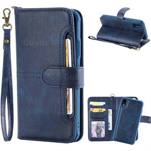 Retro Multi-functional Detachable Leather Wallet Phone Case for iPhone Xr (6.1 inch) - Blue
