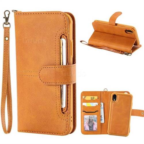 Retro Multi-functional Detachable Leather Wallet Phone Case for iPhone Xr (6.1 inch) - Brown