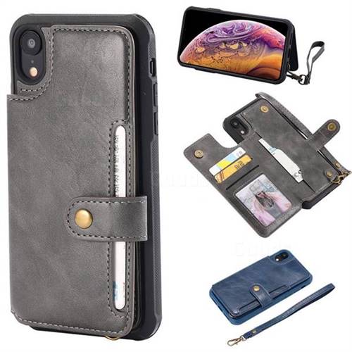 Retro Aristocratic Demeanor Anti-fall Leather Phone Back Cover for iPhone Xr (6.1 inch) - Gray