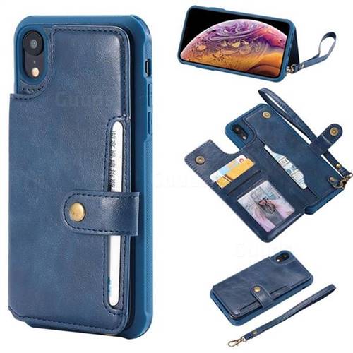 Retro Aristocratic Demeanor Anti-fall Leather Phone Back Cover for iPhone Xr (6.1 inch) - Blue