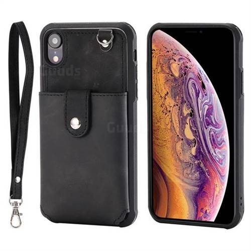 Retro Luxury Anti-fall Mirror Leather Phone Back Cover for iPhone Xr (6.1 inch) - Black