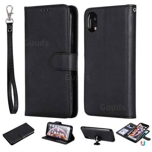 Retro Greek Detachable Magnetic PU Leather Wallet Phone Case for iPhone Xr (6.1 inch) - Black
