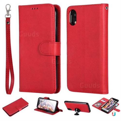 Retro Greek Detachable Magnetic PU Leather Wallet Phone Case for iPhone Xr (6.1 inch) - Red