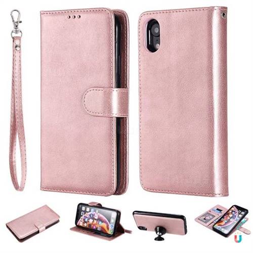 Retro Greek Detachable Magnetic PU Leather Wallet Phone Case for iPhone Xr (6.1 inch) - Rose Gold
