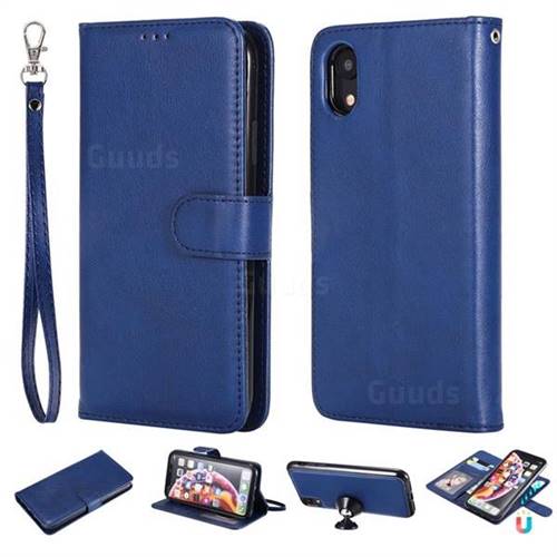 Retro Greek Detachable Magnetic PU Leather Wallet Phone Case for iPhone Xr (6.1 inch) - Blue