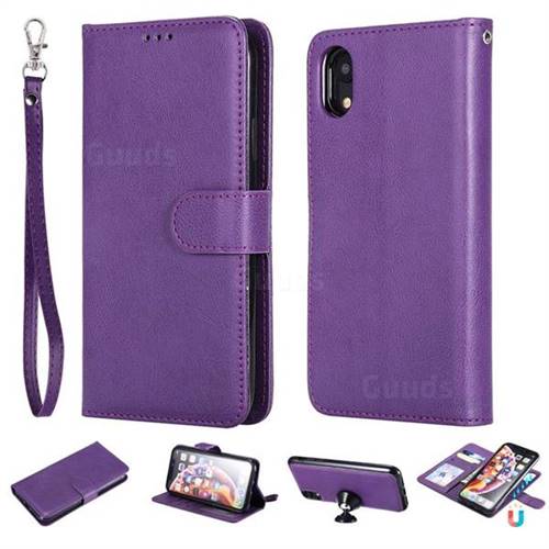 Retro Greek Detachable Magnetic PU Leather Wallet Phone Case for iPhone Xr (6.1 inch) - Purple