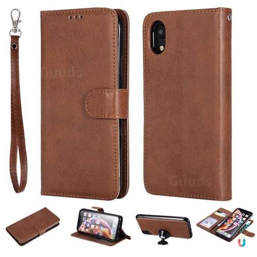 Retro Greek Detachable Magnetic PU Leather Wallet Phone Case for iPhone Xr (6.1 inch) - Brown