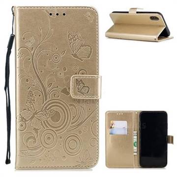 Intricate Embossing Butterfly Circle Leather Wallet Case for iPhone Xr (6.1 inch) - Champagne
