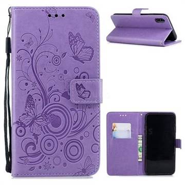 Intricate Embossing Butterfly Circle Leather Wallet Case for iPhone Xr (6.1 inch) - Purple
