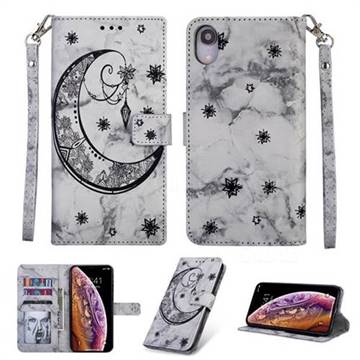 Moon Flower Marble Leather Wallet Phone Case for iPhone Xr (6.1 inch) - Black