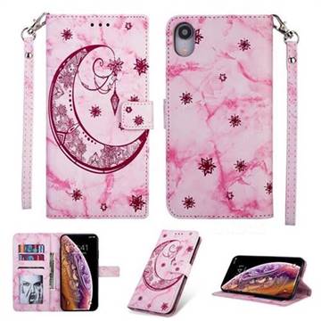 Moon Flower Marble Leather Wallet Phone Case for iPhone Xr (6.1 inch) - Rose