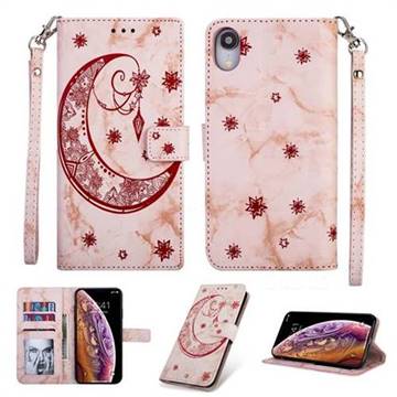 Moon Flower Marble Leather Wallet Phone Case for iPhone Xr (6.1 inch) - Pink