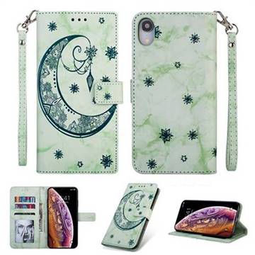 Moon Flower Marble Leather Wallet Phone Case for iPhone Xr (6.1 inch) - Green