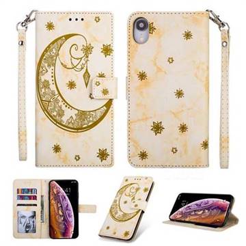 Moon Flower Marble Leather Wallet Phone Case for iPhone Xr (6.1 inch) - Yellow