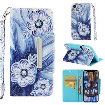 Button Flower Big Metal Buckle PU Leather Wallet Phone Case for iPhone Xr (6.1 inch)