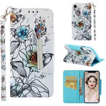 Fotus Flower Big Metal Buckle PU Leather Wallet Phone Case for iPhone Xr (6.1 inch)