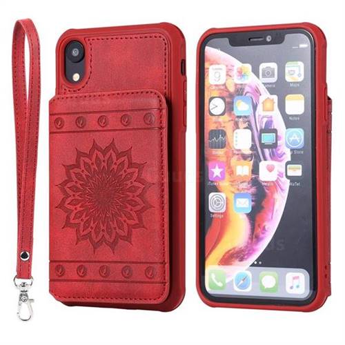 Luxury Embossing Sunflower Multifunction Leather Back Cover for iPhone Xr (6.1 inch) - Red