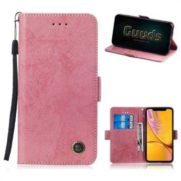 Retro Classic Leather Phone Wallet Case Cover for iPhone Xr (6.1 inch) - Pink