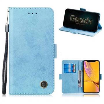 Retro Classic Leather Phone Wallet Case Cover for iPhone Xr (6.1 inch) - Light Blue