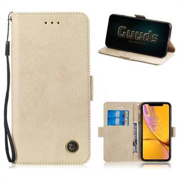 Retro Classic Leather Phone Wallet Case Cover for iPhone Xr (6.1 inch) - Golden