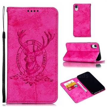 Retro Intricate Embossing Elk Seal Leather Wallet Case for iPhone Xr (6.1 inch) - Rose