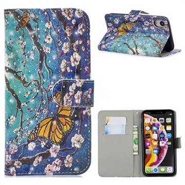 Blue Butterfly 3D Painted Leather Phone Wallet Case for iPhone Xr (6.1 inch)