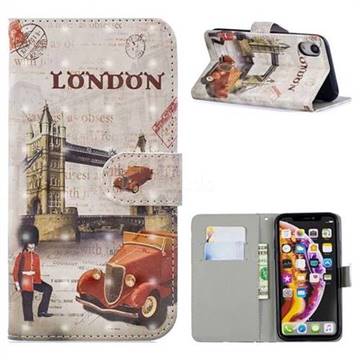 Retro London 3D Painted Leather Phone Wallet Case for iPhone Xr (6.1 inch)