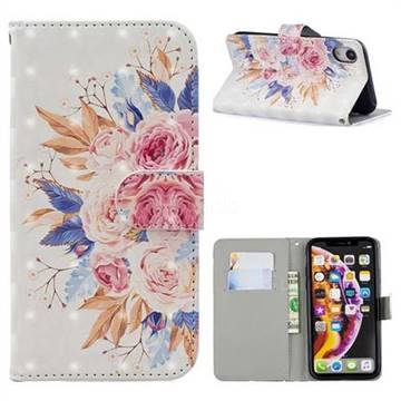 Rose Flowers 3D Painted Leather Phone Wallet Case for iPhone Xr (6.1 inch)
