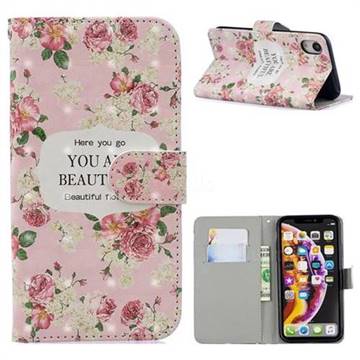 Butterfly Flower 3D Painted Leather Phone Wallet Case for iPhone Xr (6.1 inch)