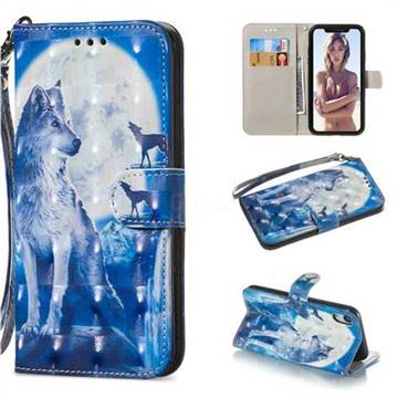 Ice Wolf 3D Painted Leather Wallet Phone Case for iPhone Xr (6.1 inch)
