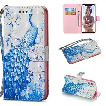Blue Peacock 3D Painted Leather Wallet Phone Case for iPhone Xr (6.1 inch)