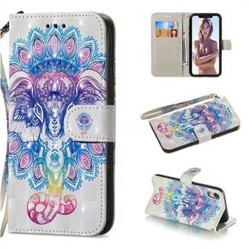 Colorful Elephant 3D Painted Leather Wallet Phone Case for iPhone Xr (6.1 inch)