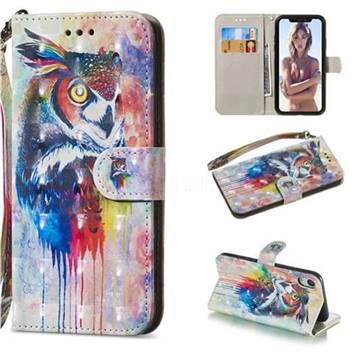 Watercolor Owl 3D Painted Leather Wallet Phone Case for iPhone Xr (6.1 inch)