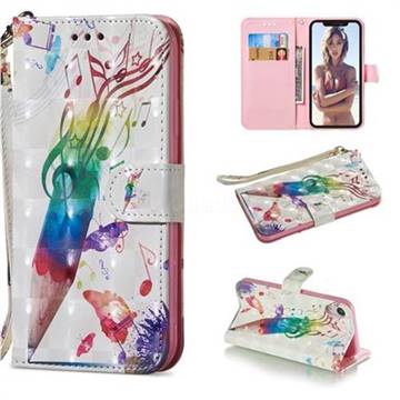Music Pen 3D Painted Leather Wallet Phone Case for iPhone Xr (6.1 inch)