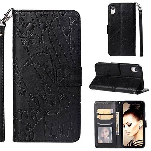 Embossing Fireworks Elephant Leather Wallet Case for iPhone Xr (6.1 inch) - Black