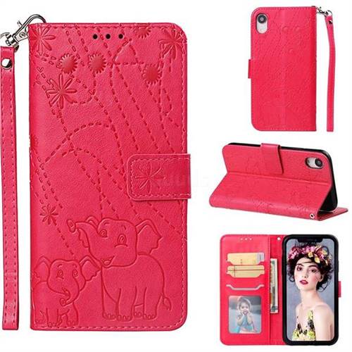 Embossing Fireworks Elephant Leather Wallet Case for iPhone Xr (6.1 inch) - Red