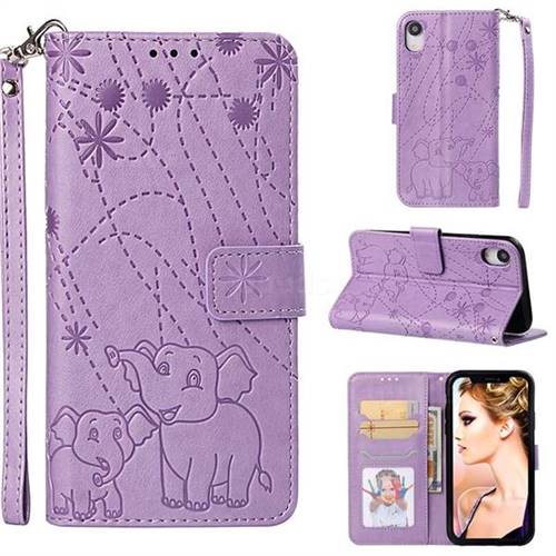 Embossing Fireworks Elephant Leather Wallet Case for iPhone Xr (6.1 inch) - Purple
