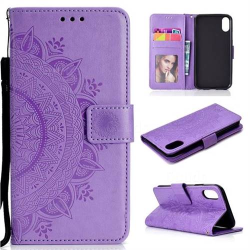 Intricate Embossing Datura Leather Wallet Case for iPhone Xr (6.1 inch) - Purple