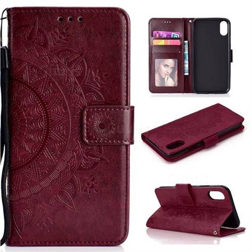 Intricate Embossing Datura Leather Wallet Case for iPhone Xr (6.1 inch) - Brown