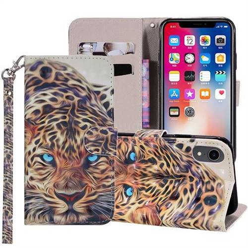 Leopard 3D Painted Leather Phone Wallet Case Cover for iPhone Xr (6.1 inch)
