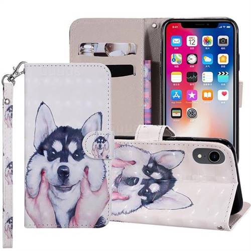 Husky Dog 3D Painted Leather Phone Wallet Case Cover for iPhone Xr (6.1 inch)