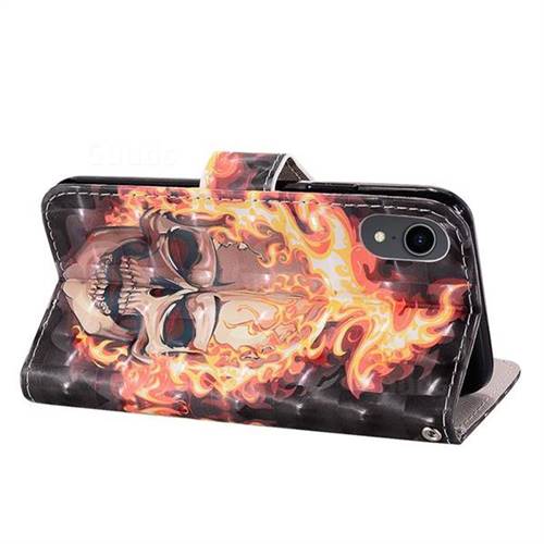 Flame Skull 3D Painted Leather Phone Wallet Case Cover for iPhone Xr (6