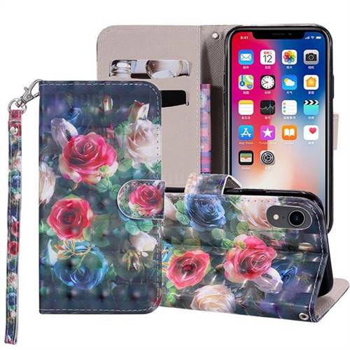 Rose Flower 3D Painted Leather Phone Wallet Case Cover for iPhone Xr (6.1 inch)