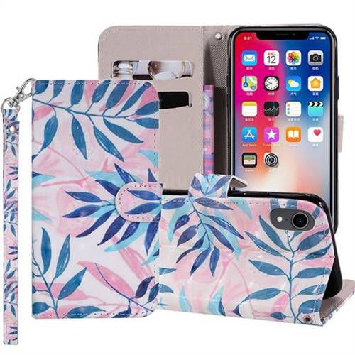 Green Leaf 3D Painted Leather Phone Wallet Case Cover for iPhone Xr (6.1 inch)