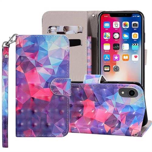 Colored Diamond 3D Painted Leather Phone Wallet Case Cover for iPhone Xr (6.1 inch)