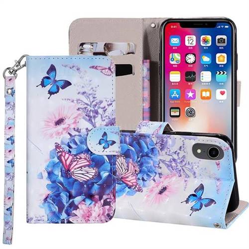 Pansy Butterfly 3D Painted Leather Phone Wallet Case Cover for iPhone Xr (6.1 inch)