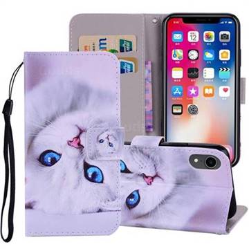 White Cat PU Leather Wallet Phone Case Cover for iPhone Xr (6.1 inch)
