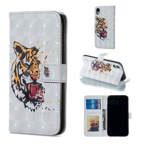 Toothed Tiger 3D Painted Leather Phone Wallet Case for iPhone Xr (6.1 inch)