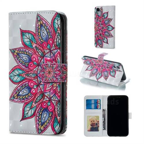 Mandara Flower 3D Painted Leather Phone Wallet Case for iPhone Xr (6.1 inch)